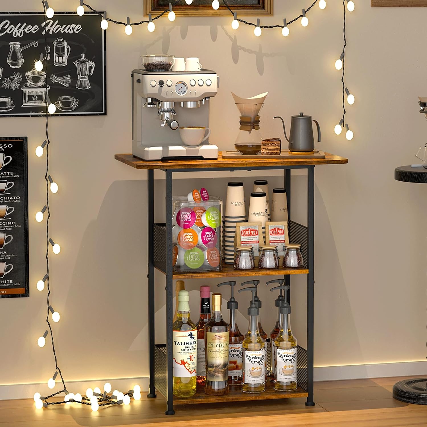 Home Bar Setup - Миниатюрная напольная полка для кофе-бара, трехъярусный